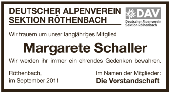Traueranzeige von Margarete Schaller von Pegnitz-Zeitung
